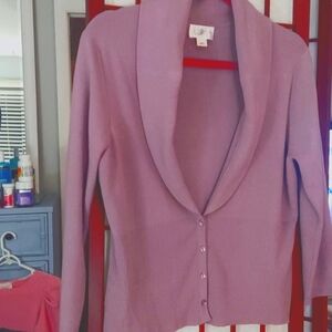 Ann Taylor Loft Purple Knit collared 4 button Cardigan Top Sz L